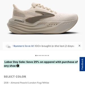 Brooks glycerin max in almond peach/London fog size 8